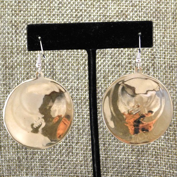 SOLD----Vintage Mexican Earrings MOP Abalone Shell Alpaca Silver Black Enamel - Picture 4 of 4